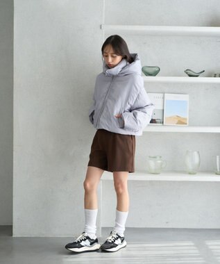 earth music&ecology 2wayパファー ショートブルゾン ブルーグレー