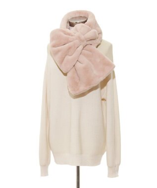 MOONBAT 【WEB限定ラッピング袋付】PAUL & JOE ACCESSOIRES フェイクファービッグリボンマフラー ピンク