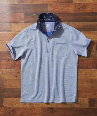 JOSEPH ABBOUD 【愛されて20年！オーガニックコットン使用】 バンダナプリント ダディ ポロシャツ ダルブルー系