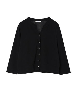 Green Parks カットジョーゼットドットボタンカーディガン Black