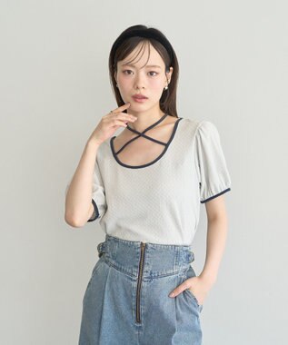 earth music&ecology マルチウェイ配色リボンカットプルオーバー Mint