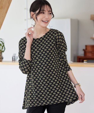 Tiaclasse L 花柄カットレースフレアトップス オフホワイト