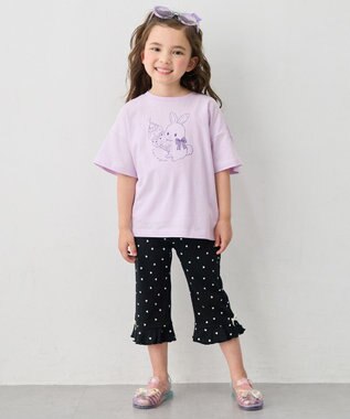 ANY KIDS 【綿100%/接触冷感】ひんやり オーバーサイズ アニマルTシャツ ラベンダー×ウサギ