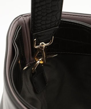 自由区 型押しクロコハンドルトート バック ブラック系