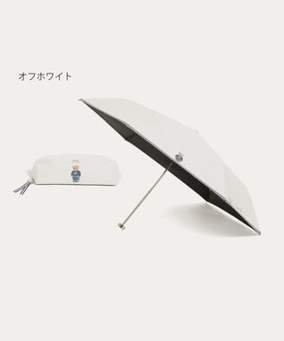 MOONBAT 【WEB限定/遮光率100%/遮熱/UV】POLO RALPH LAUREN（ポロ ラルフローレン）晴雨兼用日傘 ワンポイント ポロベア 折りたたみ傘 ポーチタイプ オフホワイト