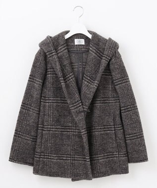 J.PRESS LADIES 【キルトピン付き】ECOLANAスライバーチェック フーデットアウター グレー系3