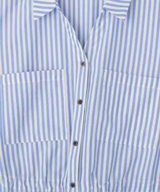 Green Parks ウエストリボンミディ丈ワンピース Stripe Blue