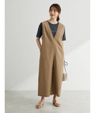 Green Parks 綿麻混サロペット Dark Beige