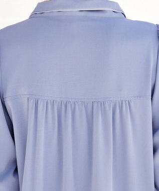 Tiaclasse L 【洗える】配色ボウタイパフ袖チュニックブラウス サックス