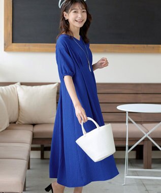 Tiaclasse L 【新色追加】ワッフルVネックワンピース ブルー