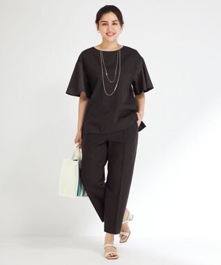 23区 L 【Lサイズ限定】ソフトストレッチポンチ テーパードパンツ ブラック系