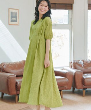 Tiaclasse L 【新色追加】ワッフルVネックワンピース ライム