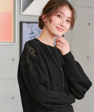 Tiaclasse 肩レースドルマンニットトップス ブラック