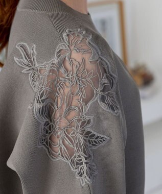 Tiaclasse 肩レースドルマンニットトップス グレー