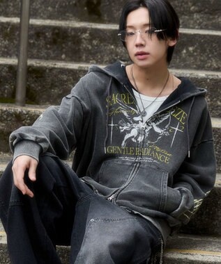 WEGO 【ユニセックス着用ITEM】ブリーチグラフィックZIPパーカー 柄3