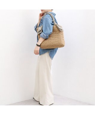 UNBILLION カシュカシュ cachecache / 下がりリボン柄編みトート カゴバッグ オーク