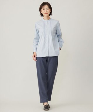 J.PRESS LADIES S 【洗える】BEZコットンナイロン ストライプ ピンタック ブラウス ブルー×イエローストライプ系1