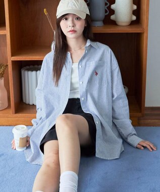 WEGO 【25年秋新色登場★】U.S. POLO ASSN.別注ロングスリーブシャツ ブルーストライプ