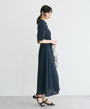 YECCA VECCA 【接触冷感】ベルト付きシャツワンピース Navy