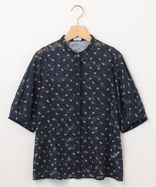 組曲 【WEB限定】フラワーボーダージャカードプリント ブラウス ネイビー系5