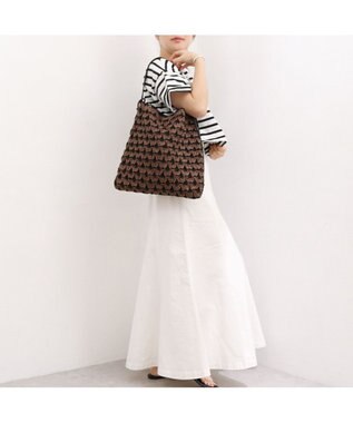 UNBILLION カシュカシュ cachecache / 配色編みワンハンドルトート カゴバッグ チョコ