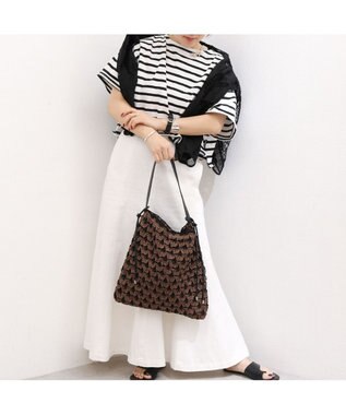 UNBILLION カシュカシュ cachecache / 配色編みワンハンドルトート カゴバッグ チョコ