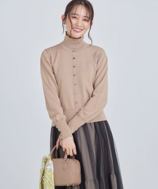 組曲 L 【6色展開・UVケア】クルーネックモダンカーディガン キャメルベージュ系