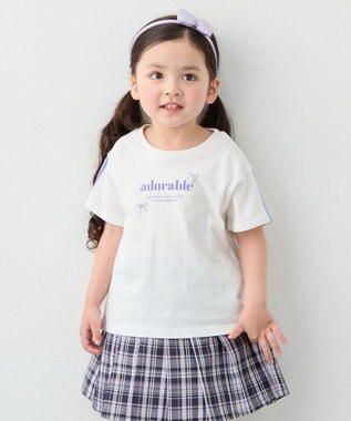 ANY KIDS 【一部店舗/WEB限定】【綿100%】プリント 半袖Tシャツ オフホワイト×ライン