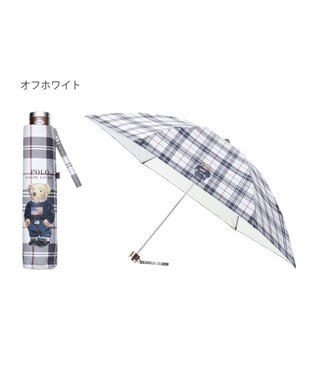 MOONBAT 【軽量】POLO RALPH LAUREN 晴雨兼用日傘 折りたたみ傘 チェック／遮光 遮熱 UV 簡単開閉 オフホワイト