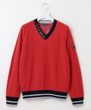 23区GOLF 【MEN】【手洗い可】裏地付き Vネックニット レッド系