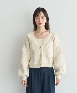 earth music&ecology SET2点フラワージャガードカーデ+ビスチェ Ivory