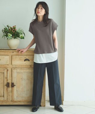 ANY 【吸水速乾/イージーケア/ストレッチ/ウエストゴム/洗濯機可能】ドライチノタックパンツ ネイビー