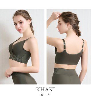 BRADELIS New York 【BRADELIS NewYork peace】綿混ハイブリッド・デイリーハートカップブラ24 バストを脇からしっかり包みホールドするノンワイヤー補正ブラ カーキ
