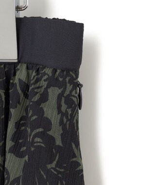 23区 L 【洗える】ボタニカルプリント フレア スカート カーキ×ネイビープリント