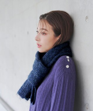 Tiaclasse リブ編みマフラー ブルー