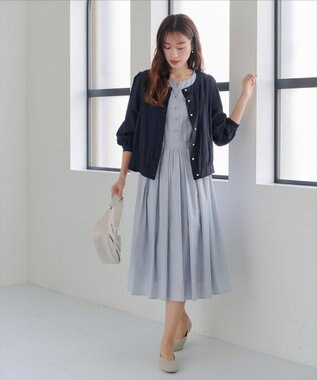 Tiaclasse L 【洗える】パールボタンシアーブルゾン ネイビー