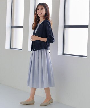 Tiaclasse L 【洗える】パールボタンシアーブルゾン ネイビー