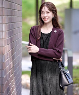 Tiaclasse L 【新色追加・洗える】ストレートショートニットボレロ バーガンディー