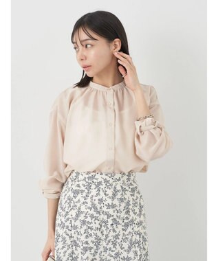 earth music&ecology シアーギャザーネックブラウス Beige