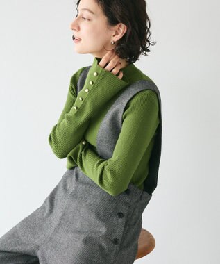 CRAFT STANDARD BOUTIQUE 洗える/とてもち袖フレア釦ボトルネックニットプルオーバー/24AW Green