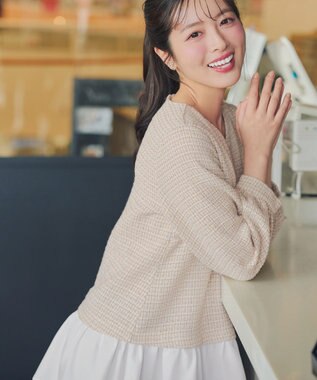 Tiaclasse ツイードコンビフレアチュニック ベージュ