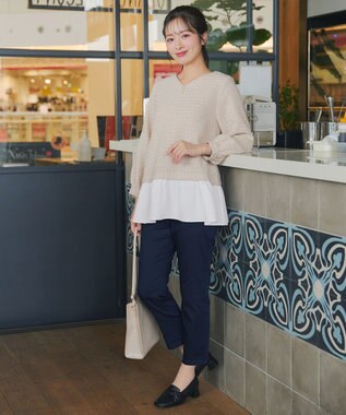 Tiaclasse ツイードコンビフレアチュニック ベージュ