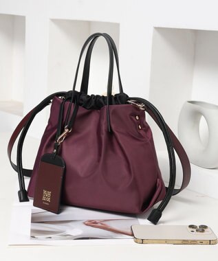 style code 【PADMA/パドマ】ナイロン×レザー　巾着　ショルダーバッグ 2WAY ワイン