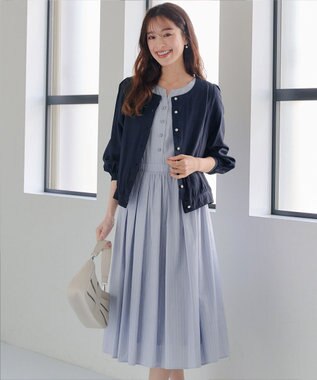 Tiaclasse L 【洗える】パールボタンシアーブルゾン ネイビー