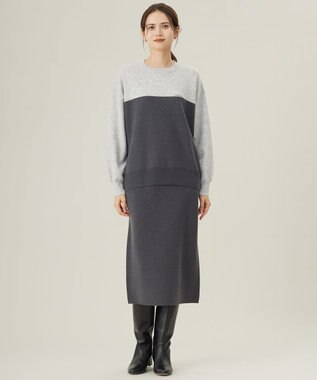 自由区 【カタログ掲載・セットアップ対応・洗える】スムージーブロッキング ニット ライトグレー×スレート