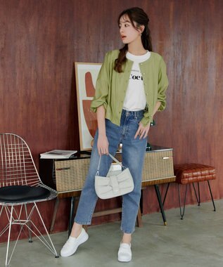 Tiaclasse L 【洗える】パールボタンシアーブルゾン ライム