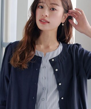 Tiaclasse L 【洗える】パールボタンシアーブルゾン ネイビー