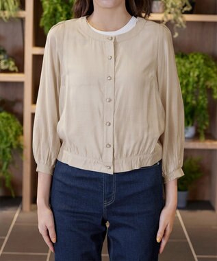 Tiaclasse L 【洗える】パールボタンシアーブルゾン ベージュ