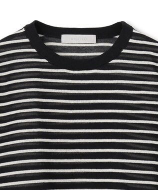 UNFILO シアーフォルムニット ボーダー ブラック×ベージュ