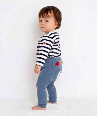 MIKI HOUSE HOT BISCUITS 【70-100cm】 顔ドン のびのび ベビースパッツ インディゴブルー